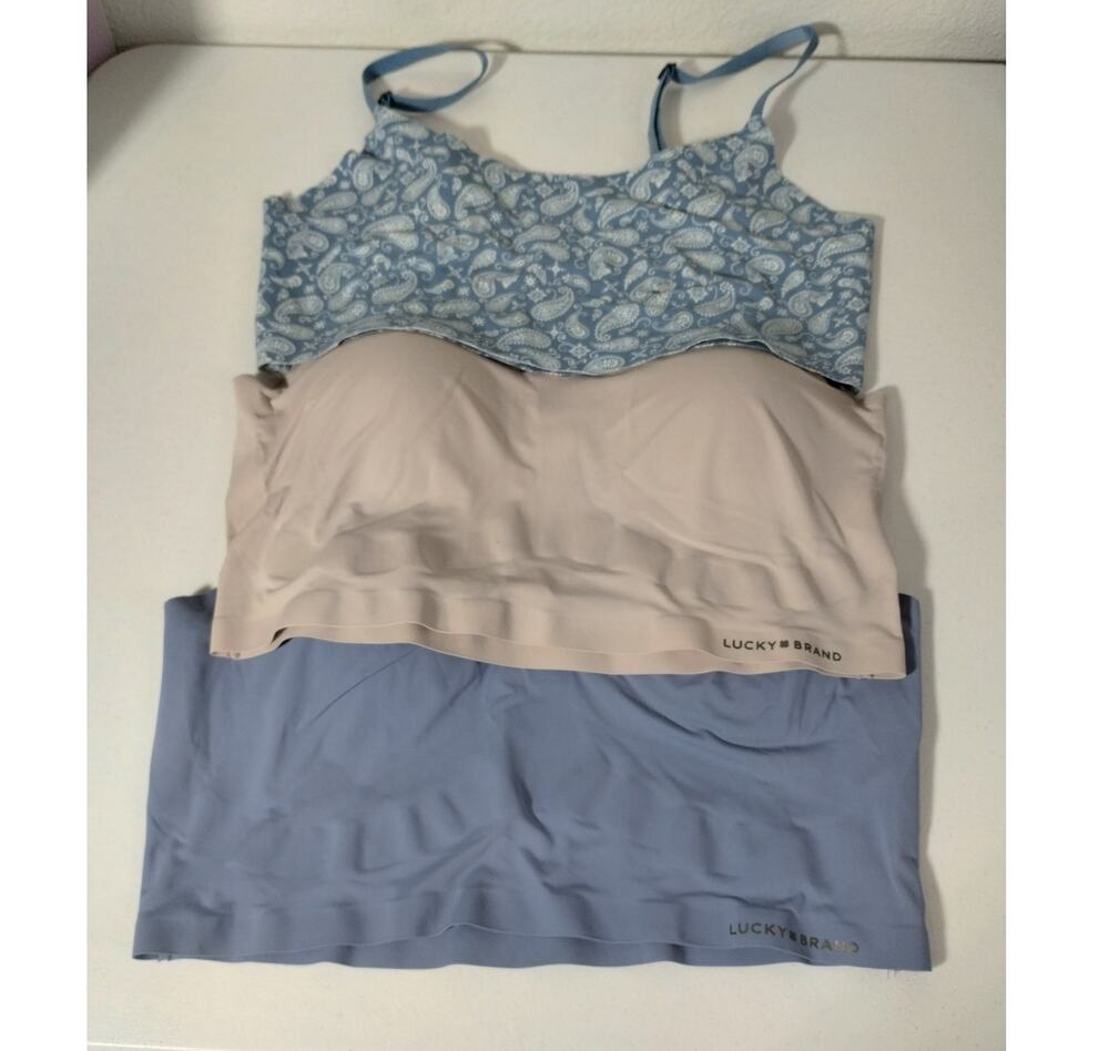 Lucky Brand Lot of 3 Size Large Bralettes Blue & Beige Stretchy Wireless